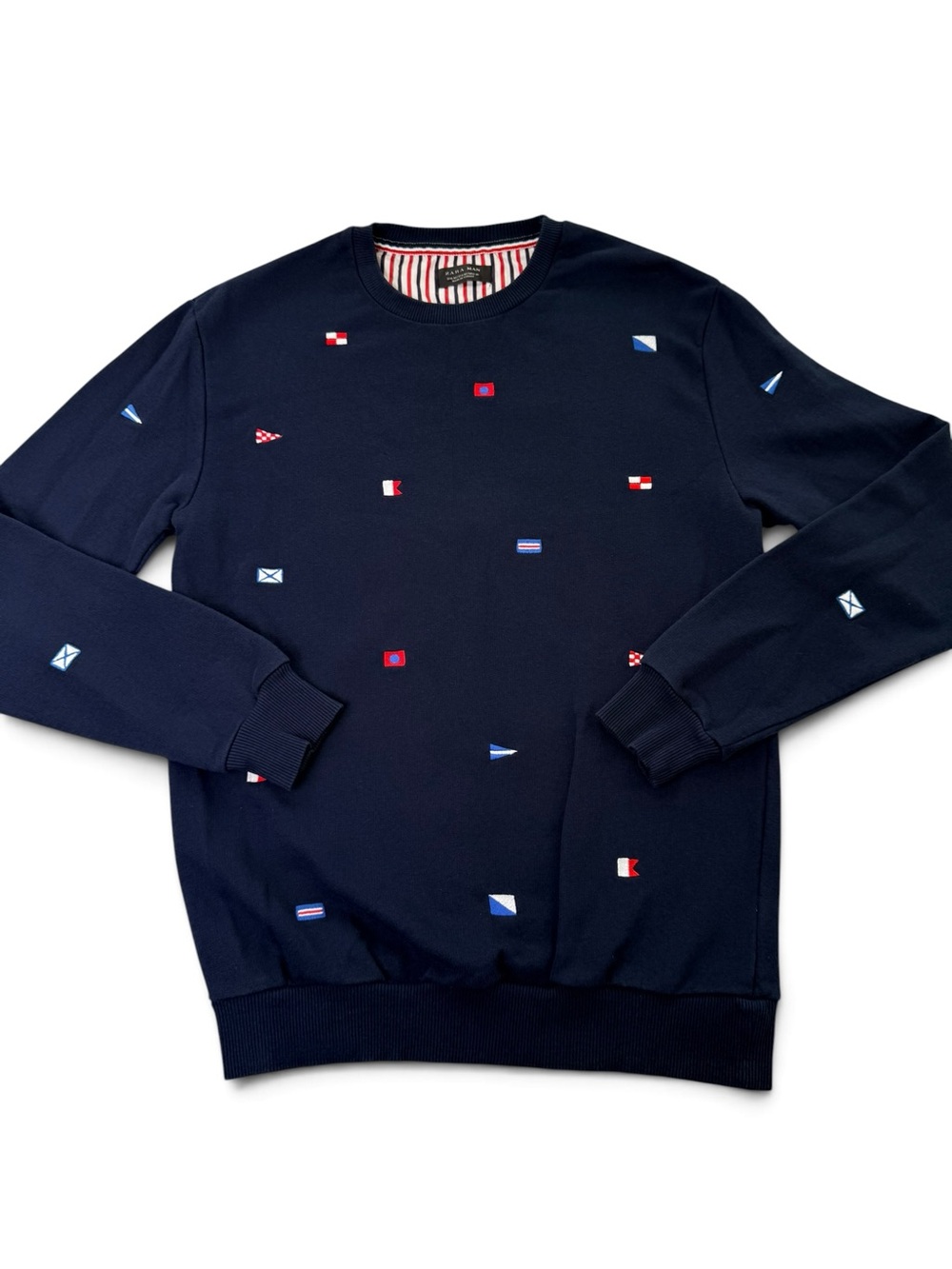 Zara Man Navy Nautical Flag Embroidered Sweatshirt M